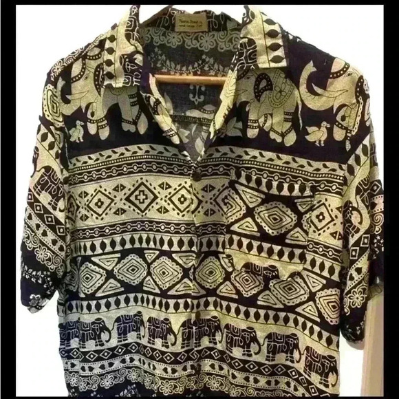 Hawaii Vintage  Blue And White Elephant Print  Button Up Size XL Comfort Vacay - Picture 2 of 3
